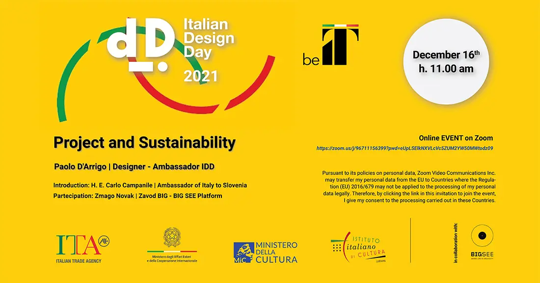 Italian Design Day 2021: Paolo D’Arrigo – predavanje in pogovor na temo Projekt in trajnost