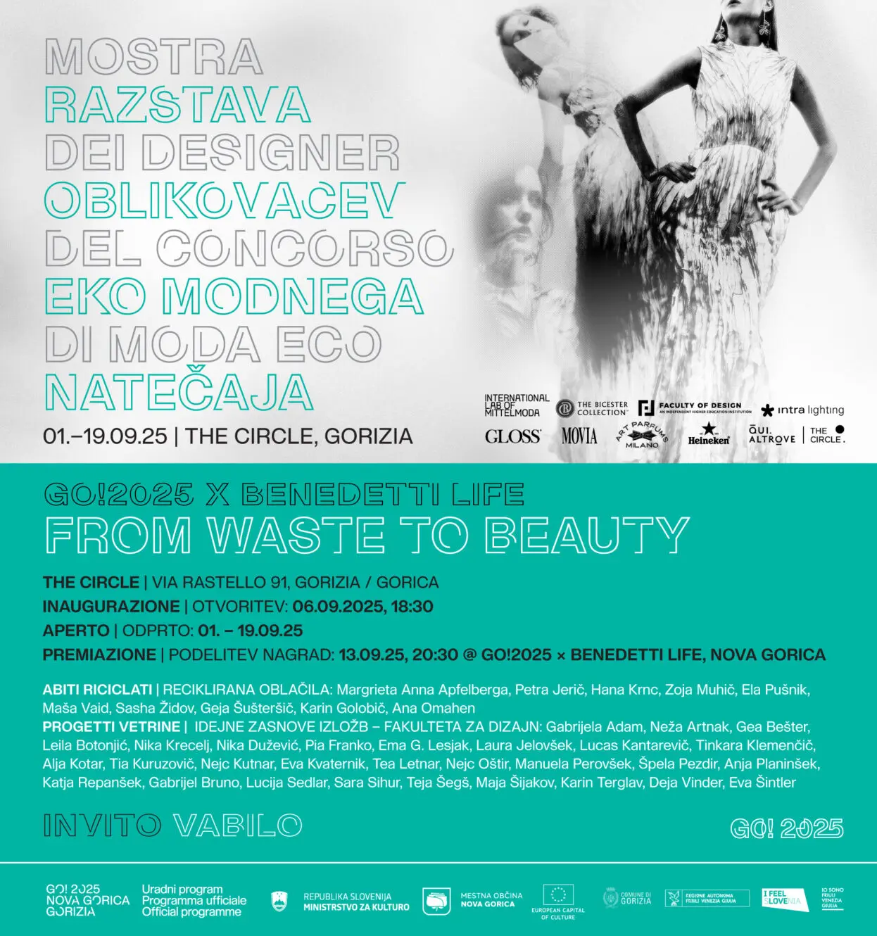 Vabilo na razstavo oblikovalcev eko modnega natečaja “From Waste to Beauty” I GO!2025